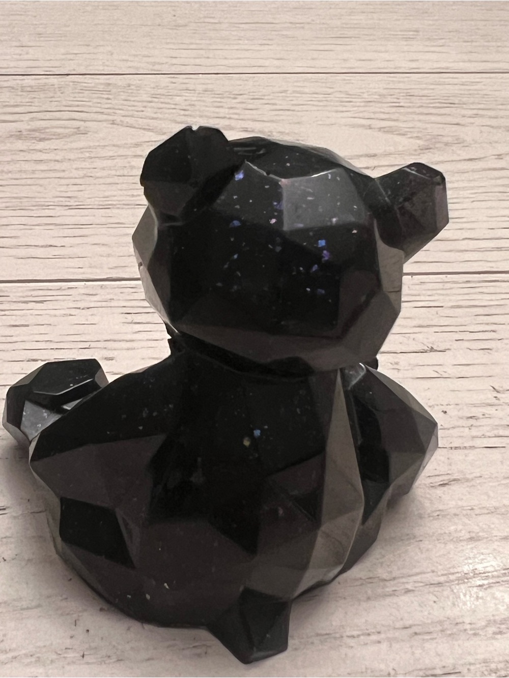 Handmade Geometric Black Bear Figurine with Sparkles - Picture 2 of 6